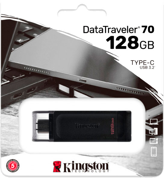 Флеш-память USB Kingston DT70 TYPE-C 128 ГБ USB 3.2 black (DT70/128GB) 