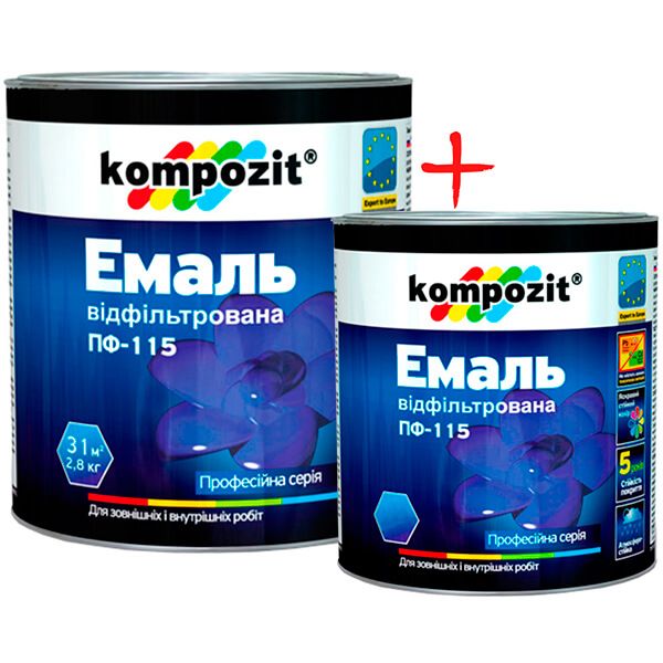 Комплект Эмаль Kompozit ПФ-115 черная 2.8 кг + 0.9 кг