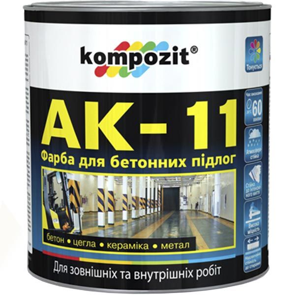 Краска Kompozit для бетонных полов АК-11 белый шелковистый мат 1кг