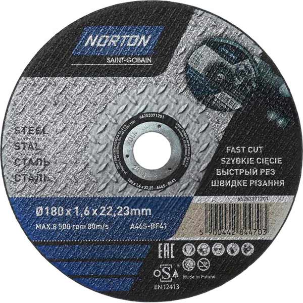 Круг відрізний по металу Norton A46S 180x1,6x22,2 мм