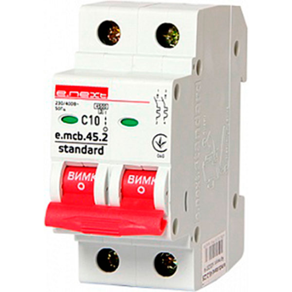 Автоматичний вимикач  E.next e.mcb.stand.45.2.C10, 2р, С10А ,4.5 кА s002016