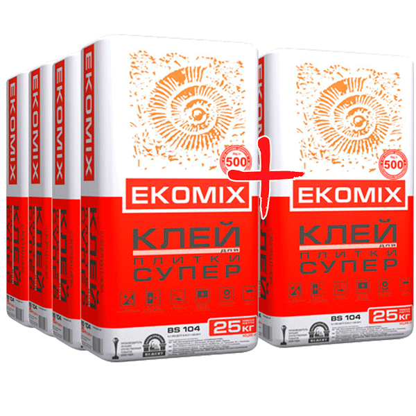 Клей для плитки Ekomix Супер BS 104 25 кг 4 мішки + 1 в подарунок