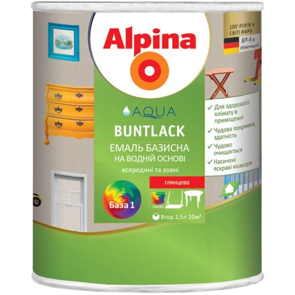 Емаль Alpina Aqua Buntlack GL B3 глянцева 2.35 л