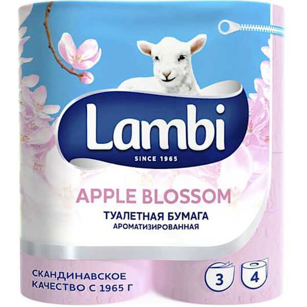 Бумага туалетная Metsa Tissue Lambi Apple Blossom 4 шт