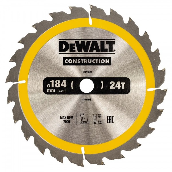 Пильный диск DeWalt DT1939 184x16x1,7 Z24 DT1939