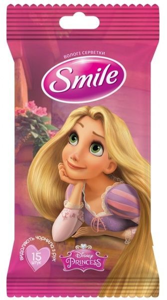 Дитячі вологі серветки Smile Принцеси 15 шт.