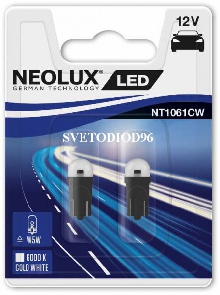 Лампа светодиодная Neolux NT1061 CW-02B T10 W2.1x9.5d 12 В 0,5 Вт 2 шт 6000