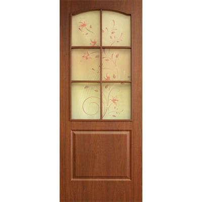 Дверь межкомнатная Классика 60 см орех стекло с рисунком