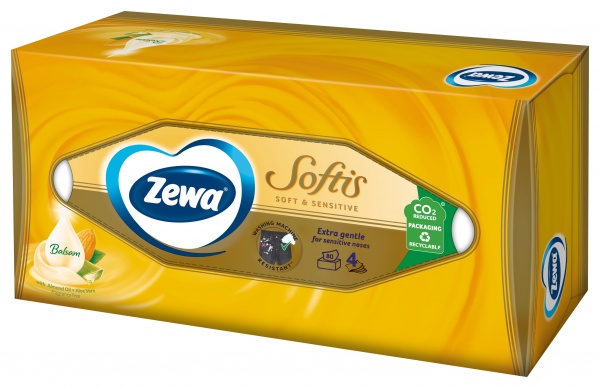 Салфетки гигиенические в коробке Zewa Softis Soft&Sensitive 4 слоя 80 шт.