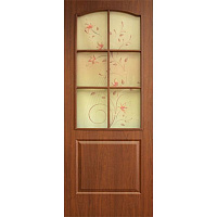 Дверь межкомнатная Классика 90 см орех стекло с рисунком