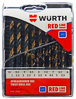 Набор сверл по металлу WURTH d1xRED LINE HSS DIN338, 1.0-10.0 мм, 19 шт. 06247001