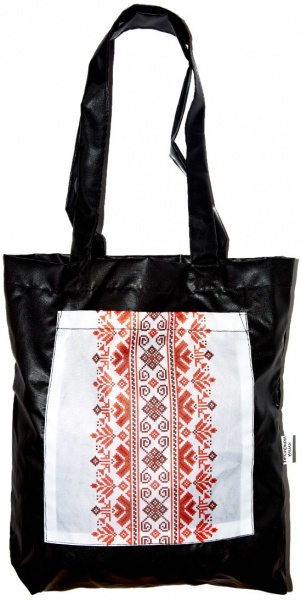 Сумка-шопер 4PROFI Вишиванка 05 з кишенею 40x35 см чорний із візерунком 