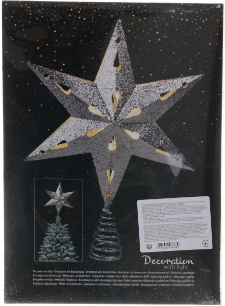 Верхушка для елки звезда с подсветкой глянцевая серебряный 