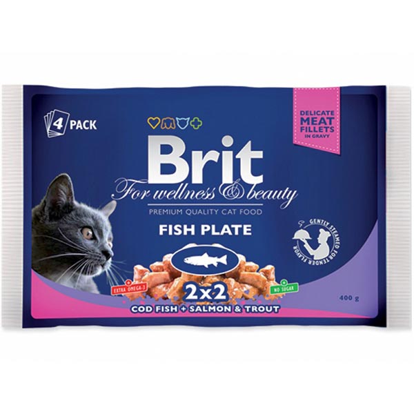 Корм Brit Premium Рибна тарілка в желе 4х100 г