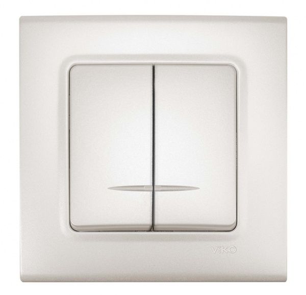 Выключатель двухклавишный Viko Linnera Life с подсветкой белый перламутр