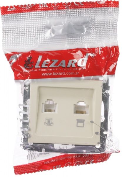 Розетка комп'ютерна + телефонна подвійна Lezard Rain крем 703-0388-143