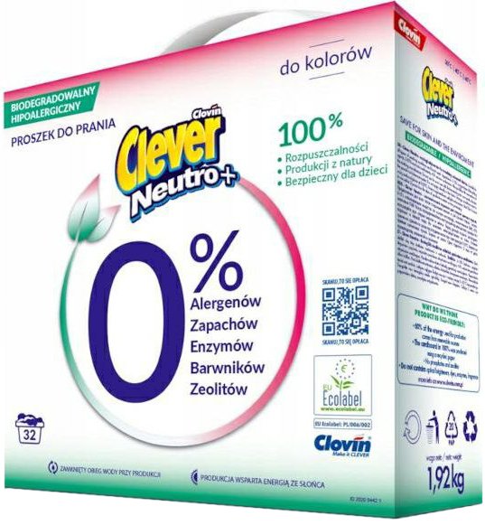 Стиральный порошок для машинной и ручной стирки Clever Neutro + Color 1,92 кг 