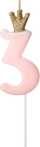 Свеча для торта Partydeco цифра 3 пастель розовая 9,5 см (SCU6-3-081J)