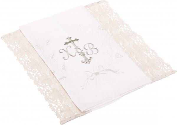 Рушник Великодній з мереживом 33x60 см білий із малюнком 