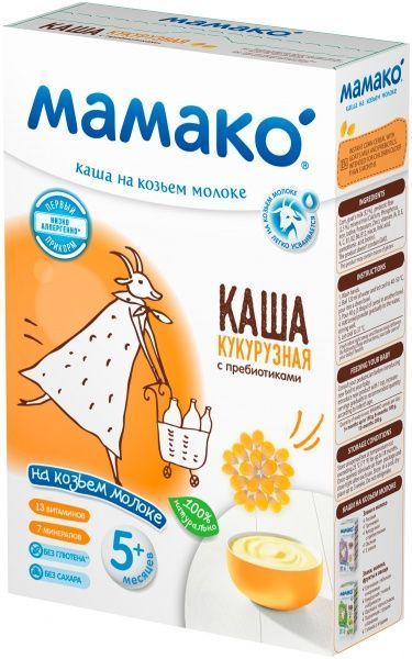 Каша молочная MAMAKO от 5 месяцев кукурудзяна з пребіотиками на козячому молоці 4607088796434 200 г 