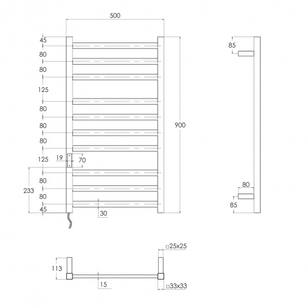 Рушникосушарка електрична Imprese IHS509110122 10П (3-4-3) 500х900 білий глянець лівий