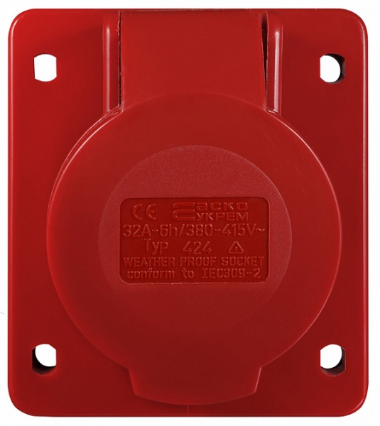 Розетка силовая врезная с заземлением АСКОУКРЕМ ГВ 32А/4 3Р+РЕ (424) красно-белый