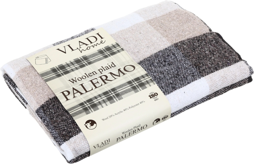 Плед полушерстяной Vladi 170x210 см черно-белый
