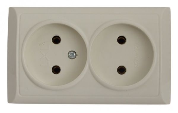 Розетка двойная без заземления UP! (Underprice) без шторок без крышки кремовый 2212 CREAM
