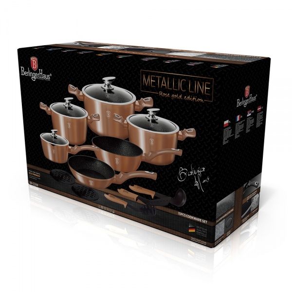 Набор посуды Metallic Line ROSE GOLD Edition 15 предметов BH 1224N Berlinger