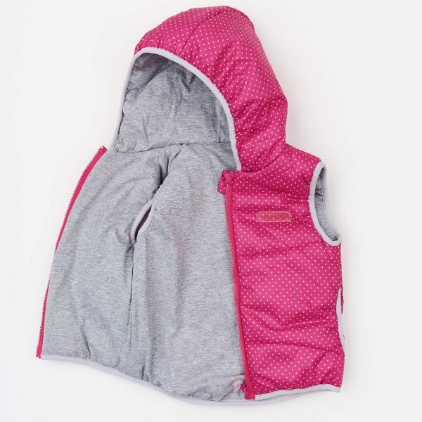 Жилет детский для девочки Соня белый горох р.122 розовый с рисунком 