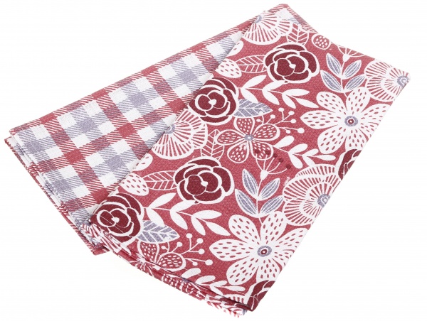 Набор полотенец кухонных вафельных Клеточка+цветы 2 шт. 169662 45x60 см в ассортименте Homeline 