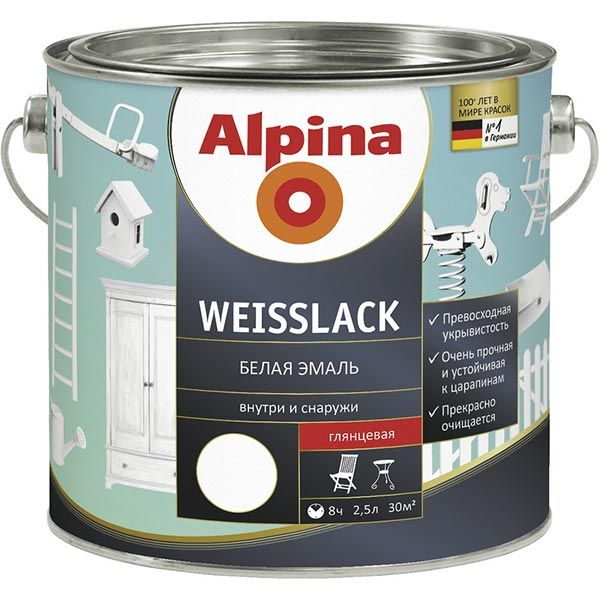 Емаль Alpina Aqua Weisslack шовковисто-матова 2.5 л