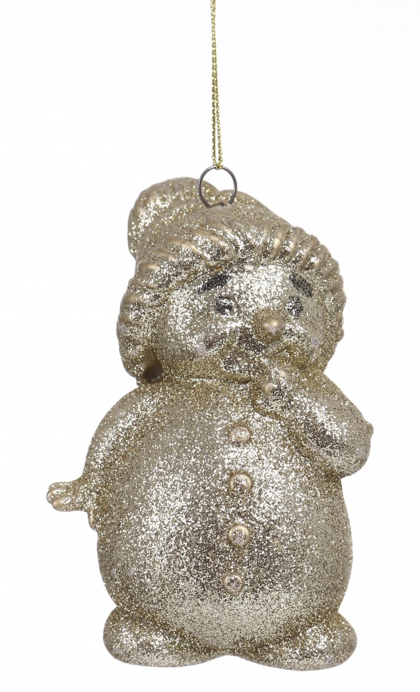 Подвеска Снеговик 3Д золотистая присыпка 10 см золотистый
