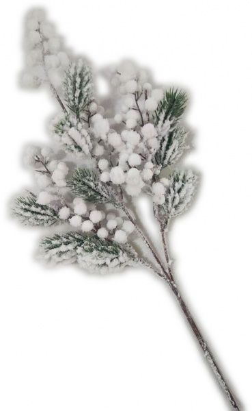 Декорація новорічна Гілка хвойна з білими ягодами 80 см RS1Z2287 