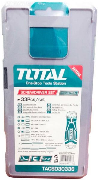 Викрутка зі змінними насадками Total з набором біт та головок, 33 предмети × TACSD30336