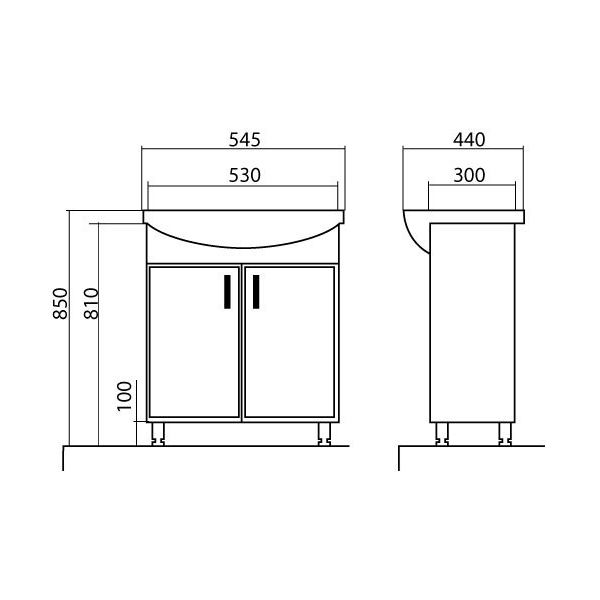 Тумба підлогова Aqua Rodos Ассоль 55 з умивальником Nova 55