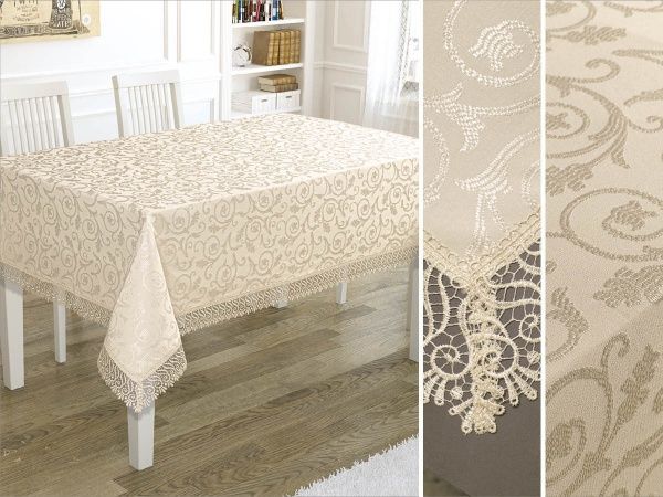 Скатерть KDK с гипюром 140x180 см бежевый Karna 