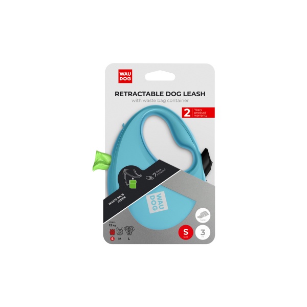 Поводок-рулетка Waudog R-leash с контейнером для пакетов S до 12 кг 3 м голубой