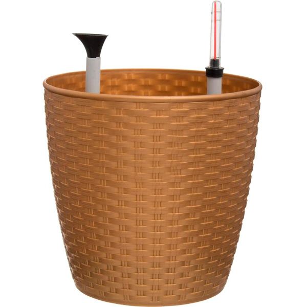 Горщик пластиковий Алеана Ротанг круглий 7,6л бронзовий 