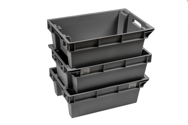Ящик для зберігання Пласт-Бокс поворотний суцільний сірий для харчових продуктів 200x600x400 мм
