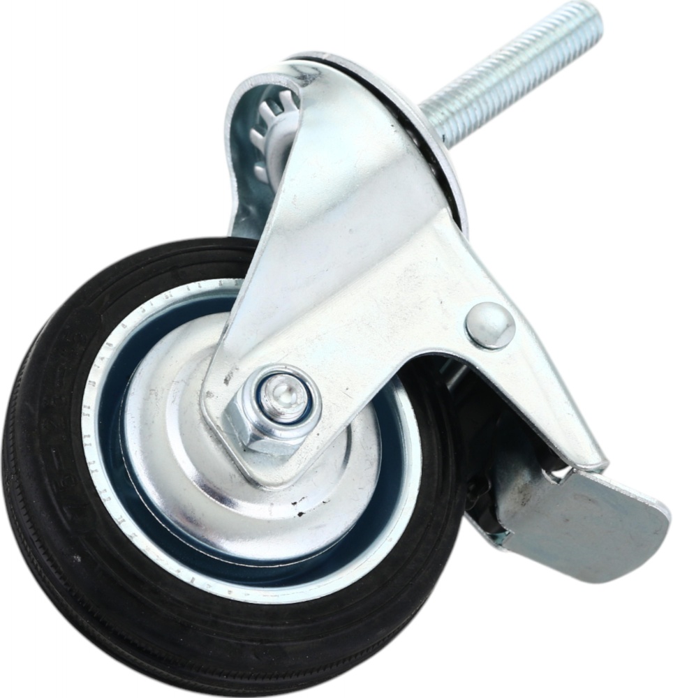 Колесо d75 мм гумове поворотне з гальмом і різьбовим штирем M10