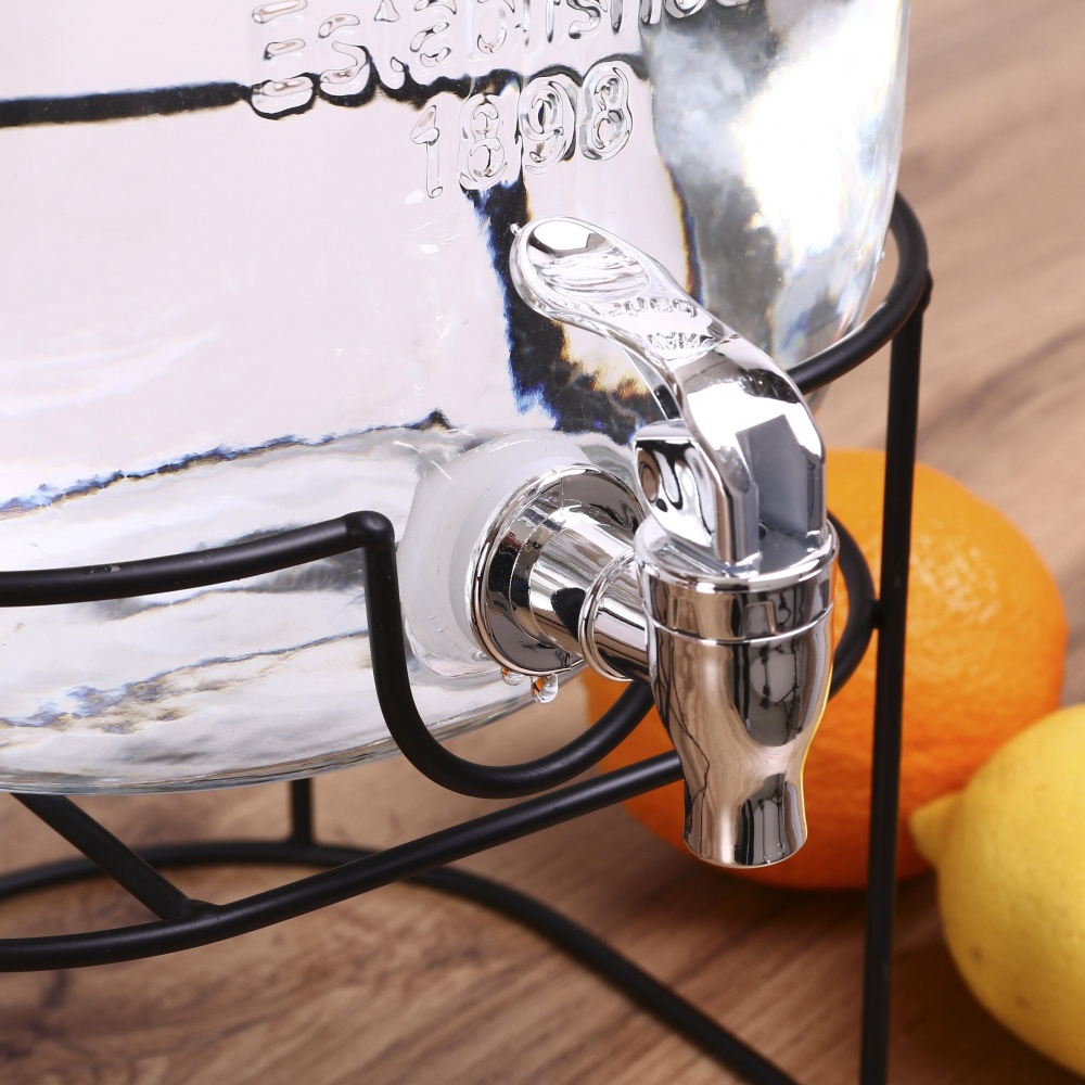 Ємність для напоїв Lemonade 8 л з кришкою та краном на металевій підставці