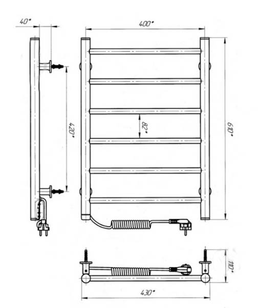Полотенцесушитель электрический Evro-Termo Лайн ЧК6 400 х 600 Электро ЛП S3