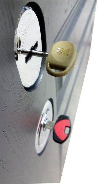 Дверь входная Булат Олимп 216 дуб графит / белая текстура 2050x850мм правая