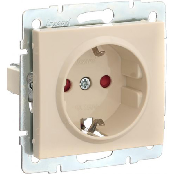 Розетка із заземленням Lezard Rain зі шторками з кришкою кремовий 703-0388-124B