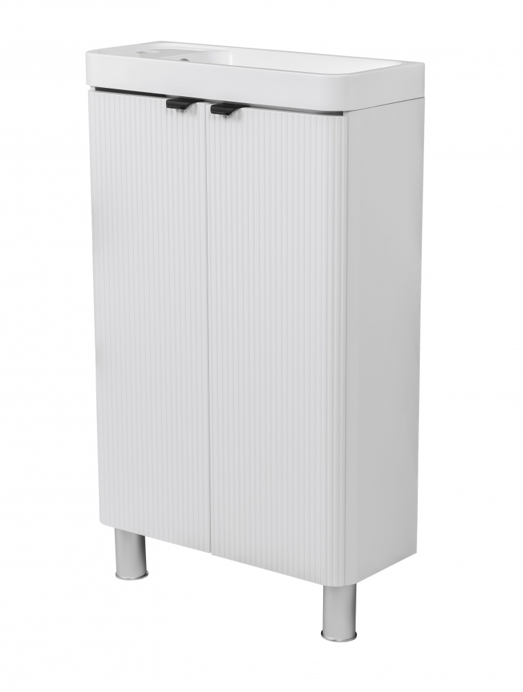 Тумба напольная Aqua Rodos FROST MINI (WHITE-MATT-PVC) с умывальником BAR MINI L 50 см