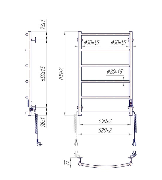 Рушникосушарка електрична Mario Рушникосушка Класік НР-І 800x530/85 електр. TR К чорний мат (2.3.0115.10.BM)