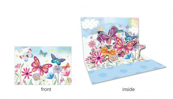 Открытка поздравительная POP-UP с 3D-рисунком всредине и конвертом Бабочки