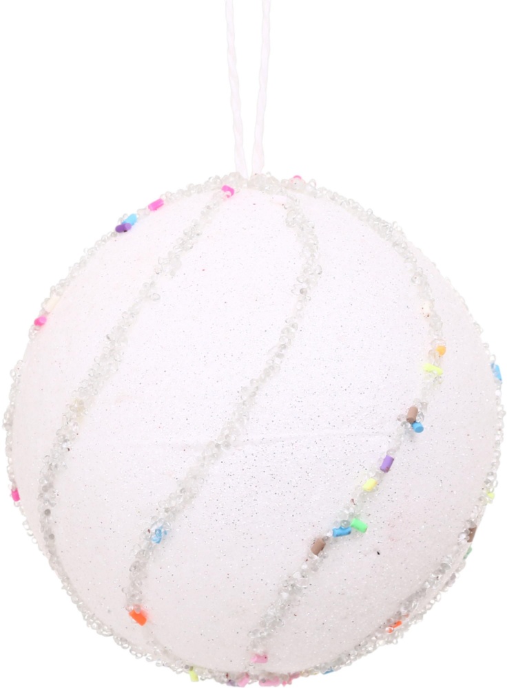 Шар новогодний Китай с бисером d 100 мм белый YE2072W