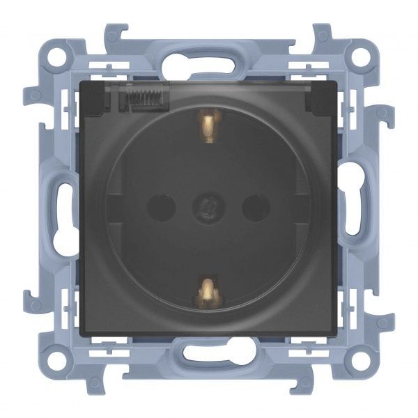 Розетка подвійна із заземленням Simon 10 без шторок чорний матовий CGSZ1B.01/49A
